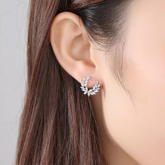 Zircon  Crystal Tree Leaf Cute Earring - Picture 4 of 8